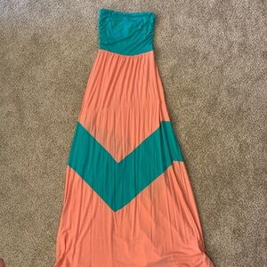 Coral and Teal Maxi Dress